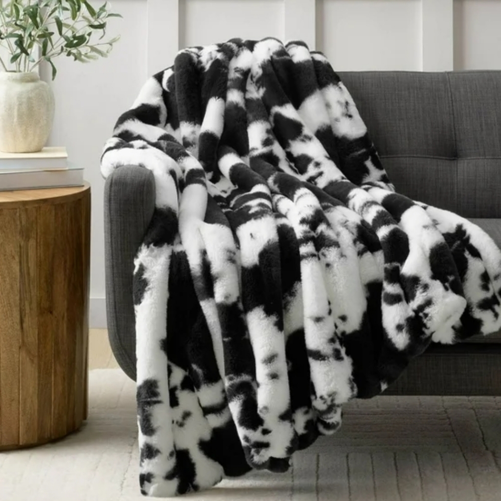 Member's Mark Black Cow Luxury Faux Fur Throw Blanket 60" X 70"